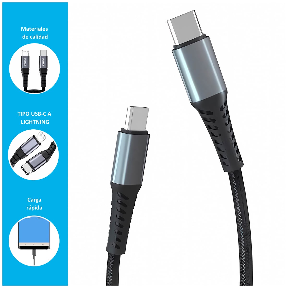 CABLE DE 65W BC-031I CON ENTRADA LIGHTNING A USB-C DE 1.2M - 2