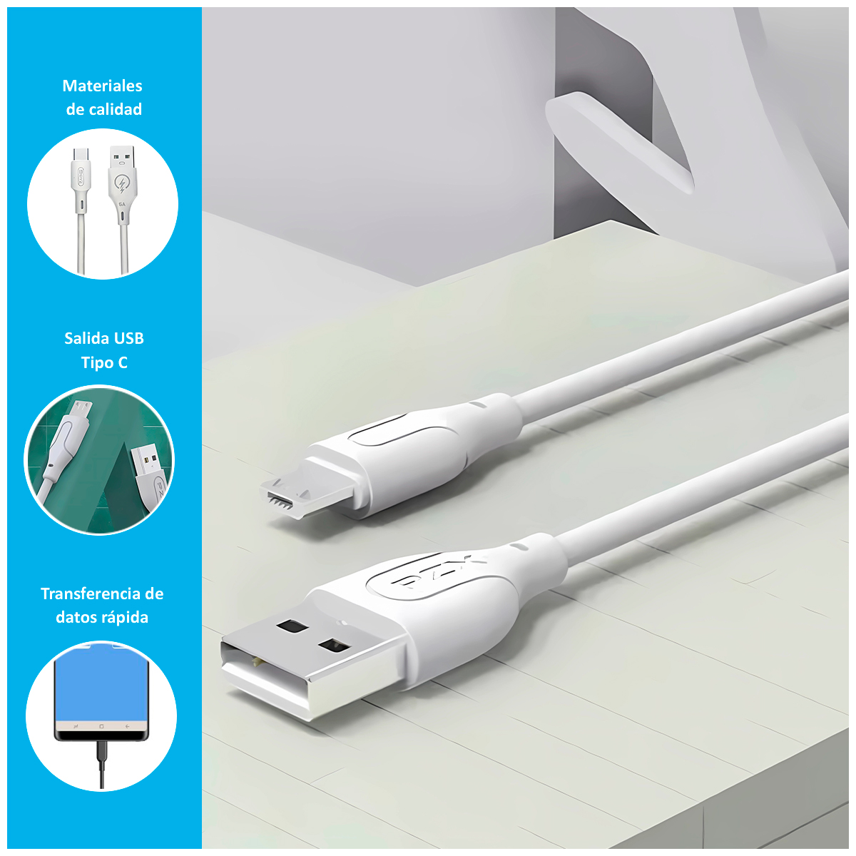 CABLE CARGA RÁPIDA X5 DE 66W CON ENTRADA USB-C DE 1M - 2