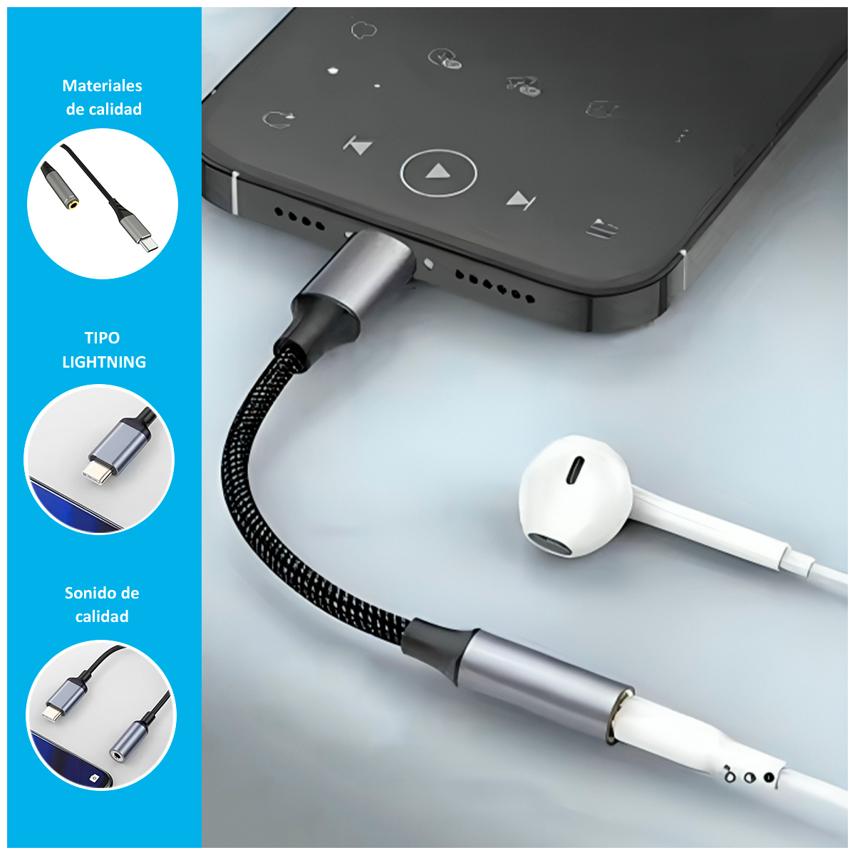 CABLE BC-028I CON ADAPTADOR DE AUDIO A LIGHTNING DE 35MM - 2