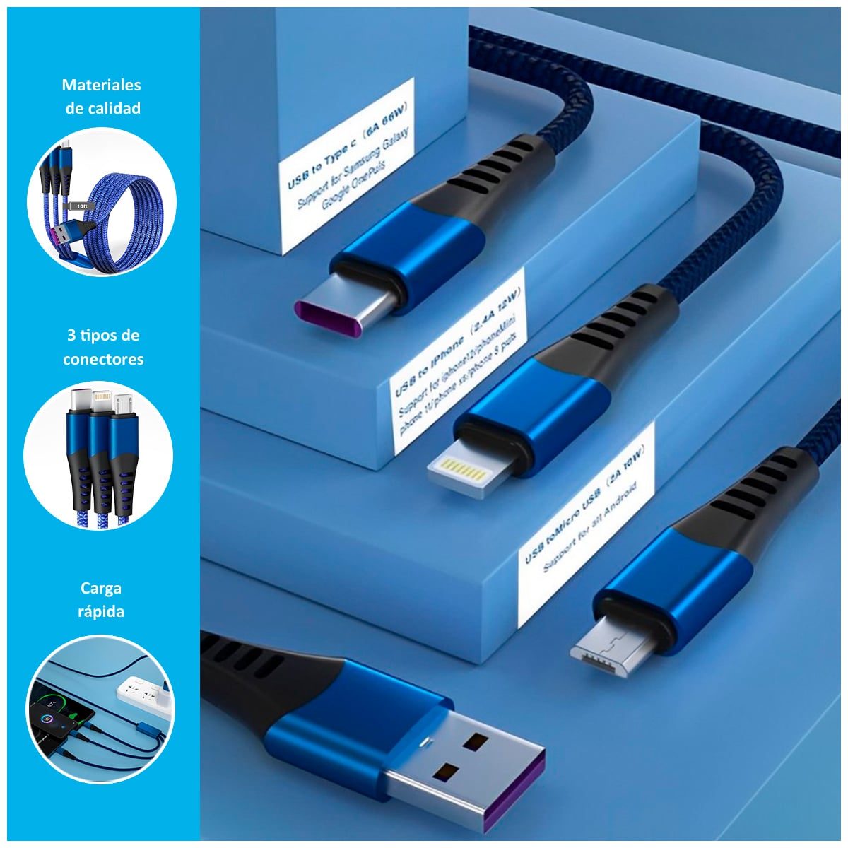 CABLE ADAPTADOR 3 EN 1 BL-675 TIPO C-MICROUSB Y LIGHTNING - 2