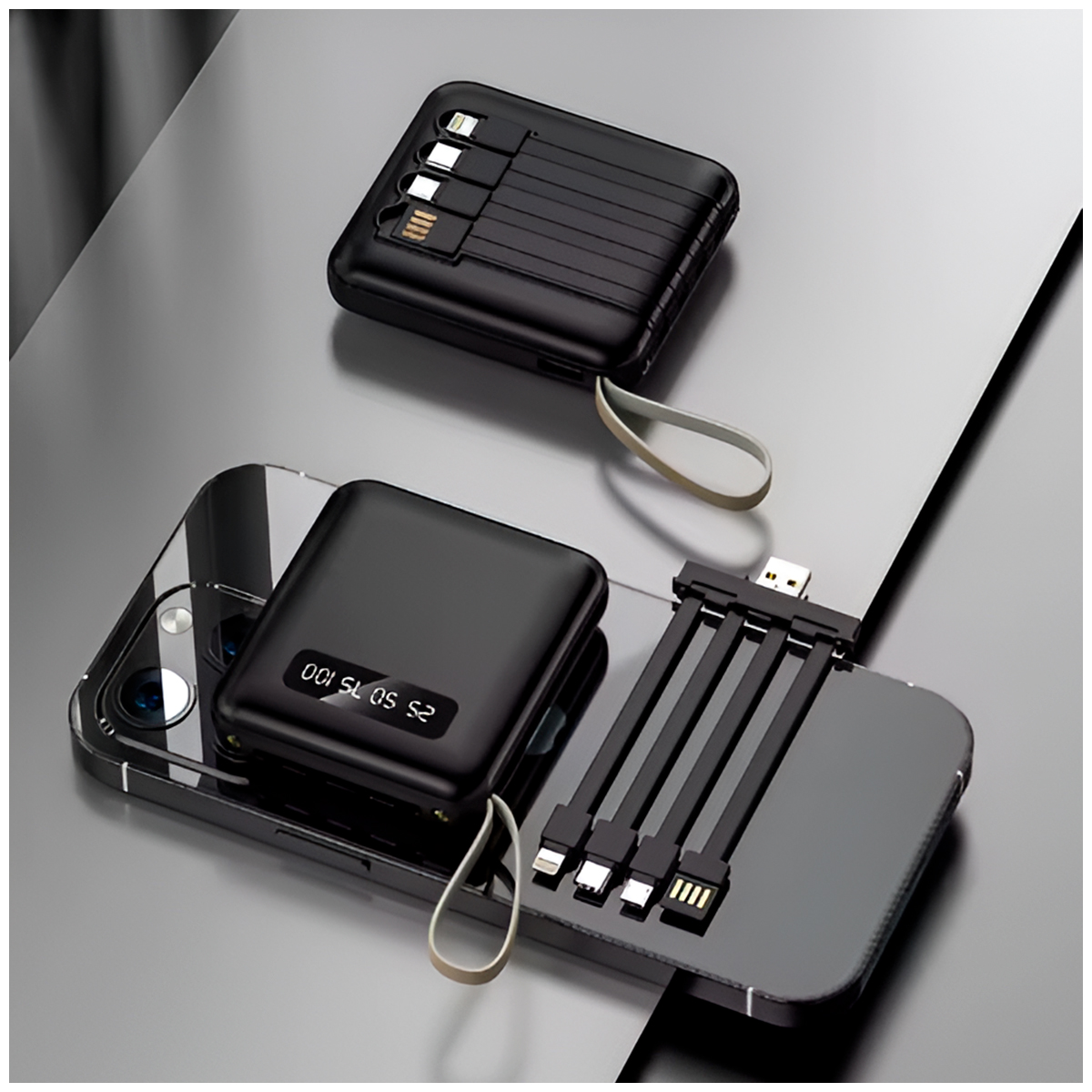 MINI POWER BANK BATERÍA PORTÁTIL CON LINTERNA 10000MAH 4 CABLES - 3