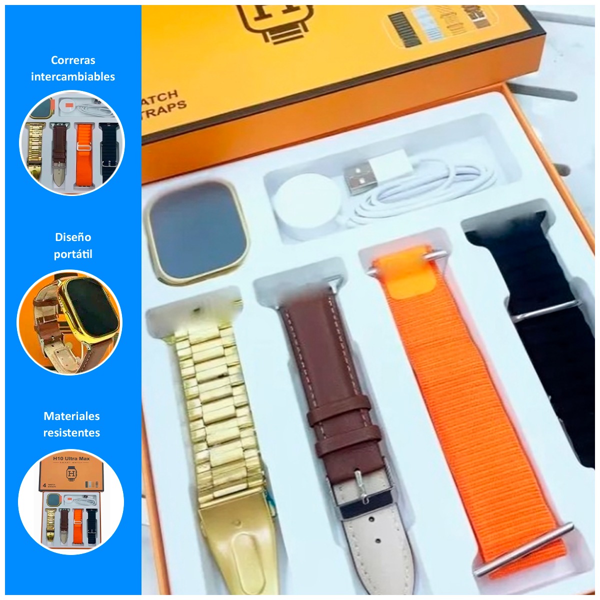 SMARTWATCH H10 ULTRA MAX CON CARGADOR INALÁMBRICO Y 4 CORREAS - 2