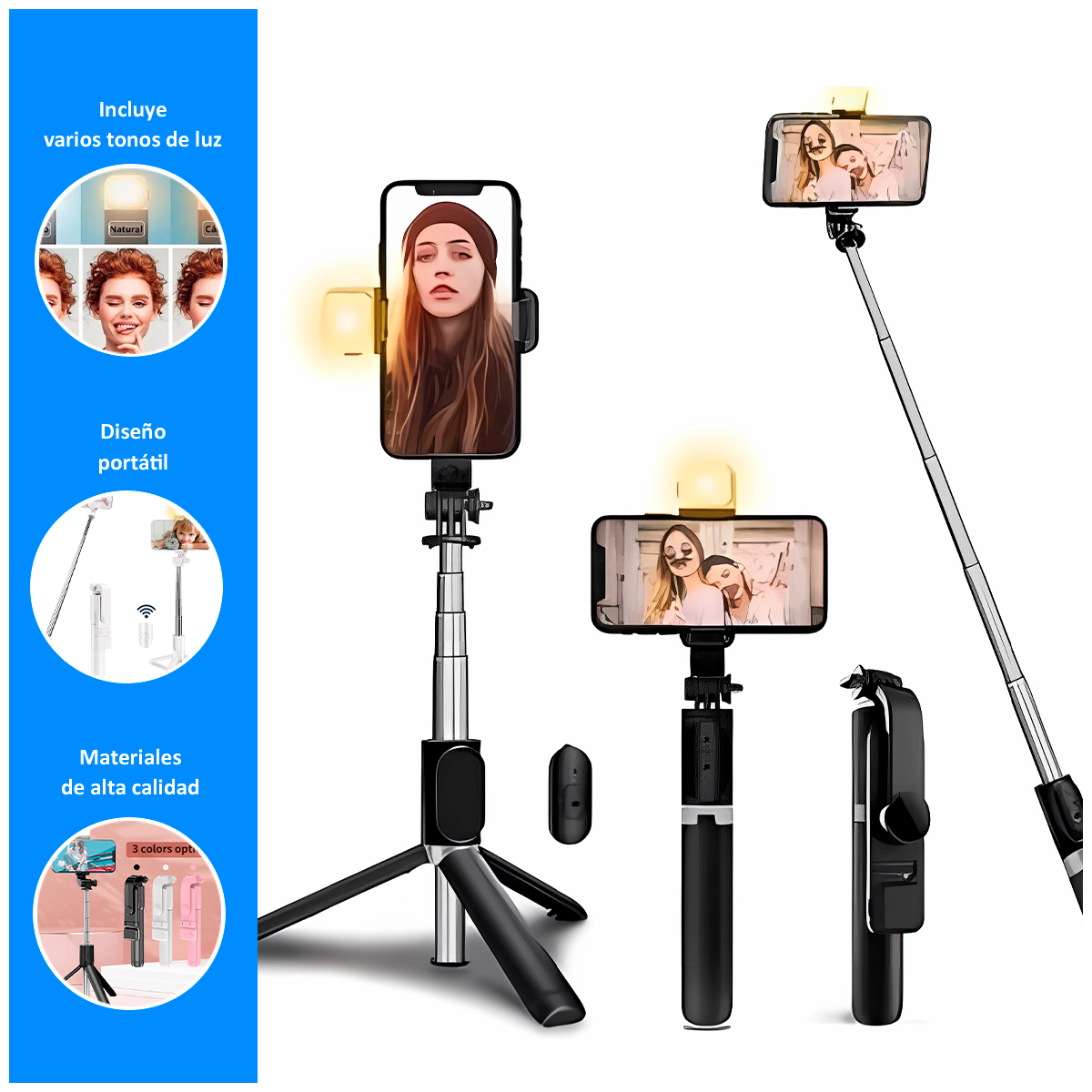 PALO SELFIE CON TRÍPODE EXTENSIBLE + FOCO - 2