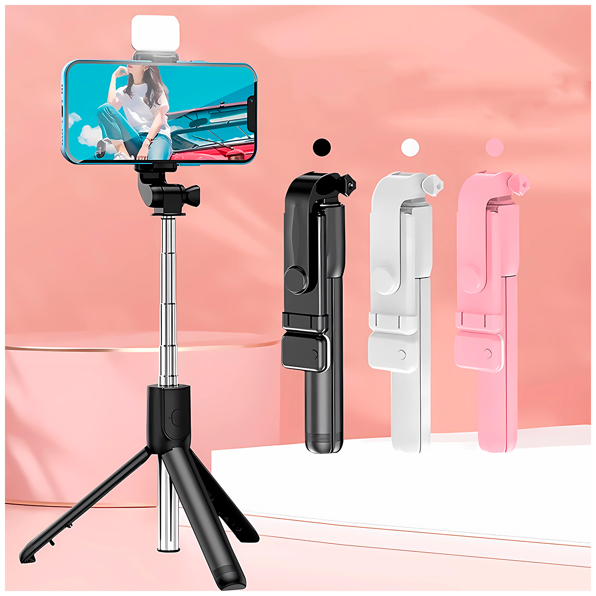 PALO SELFIE CON TRÍPODE EXTENSIBLE + LUZ - 3