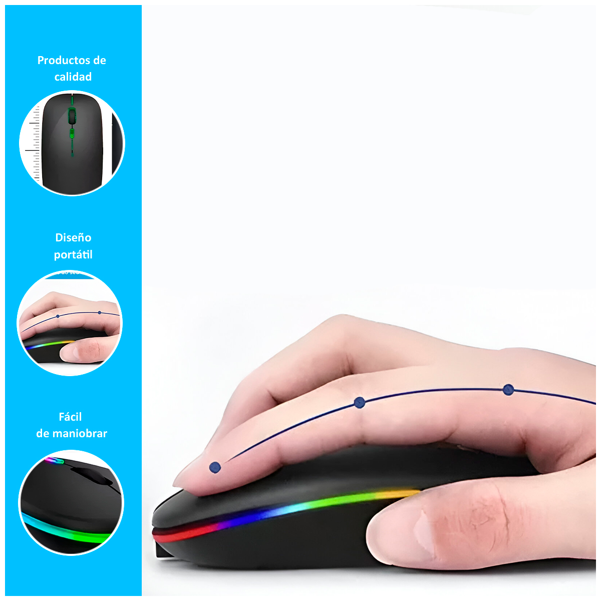 ELEGANTE RATÓN INALÁMBRICO RECARGABLE CLICK SILENT LED RGB - 2