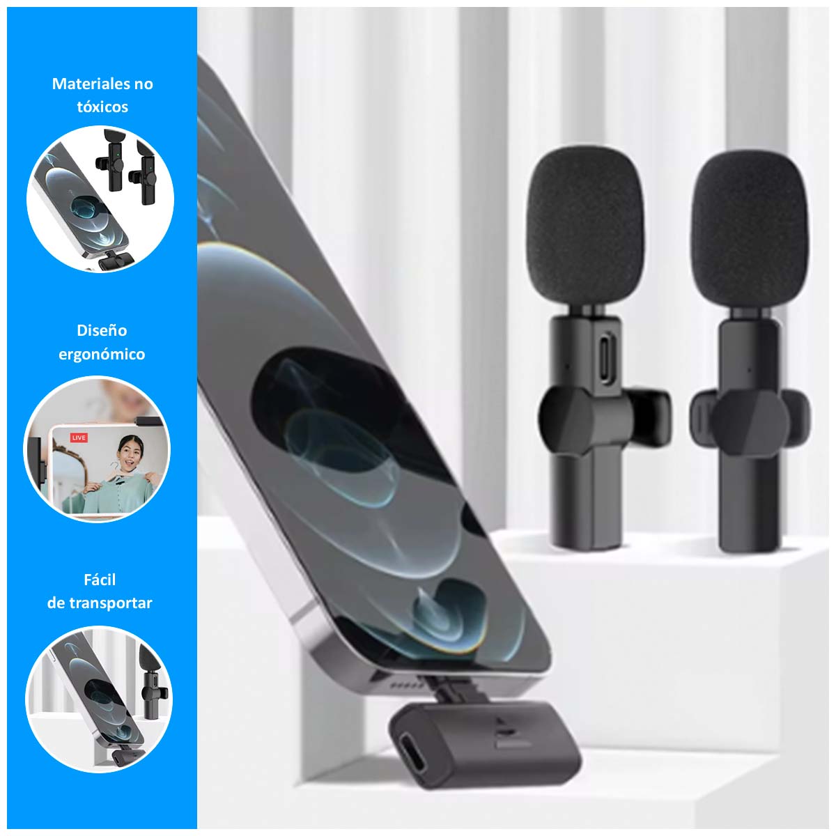 MICRÓFONO ANTI AIRE BLUETOOTH CON ENTRADA TIPO-C PARA TABLET - 2