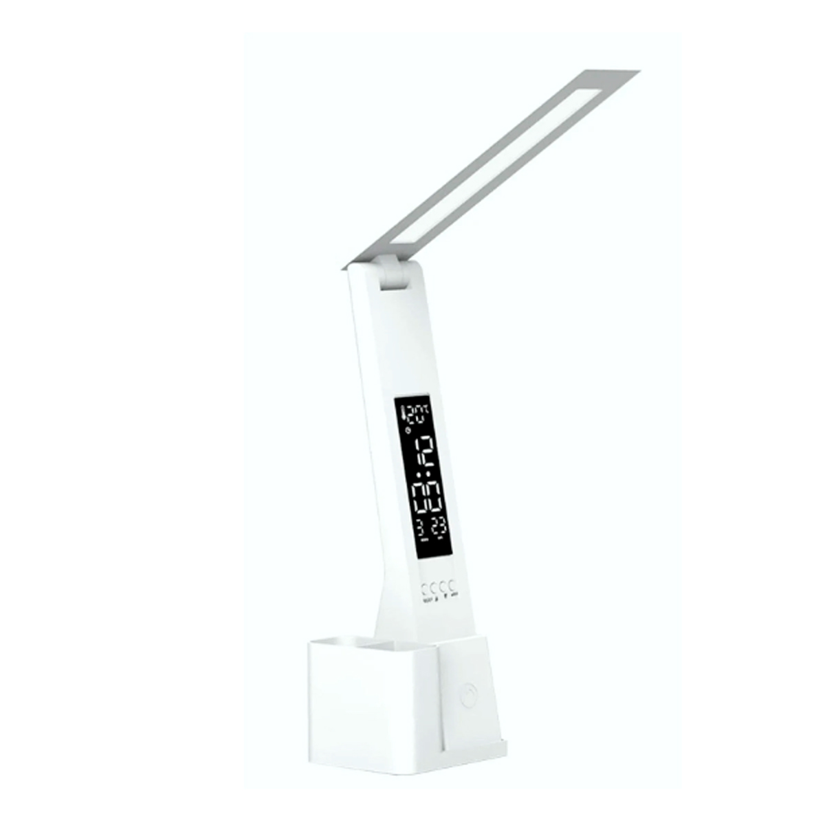 LÁMPARA LED PLEGABLE CON RELOJ Y PORTALAPICEROS - 1