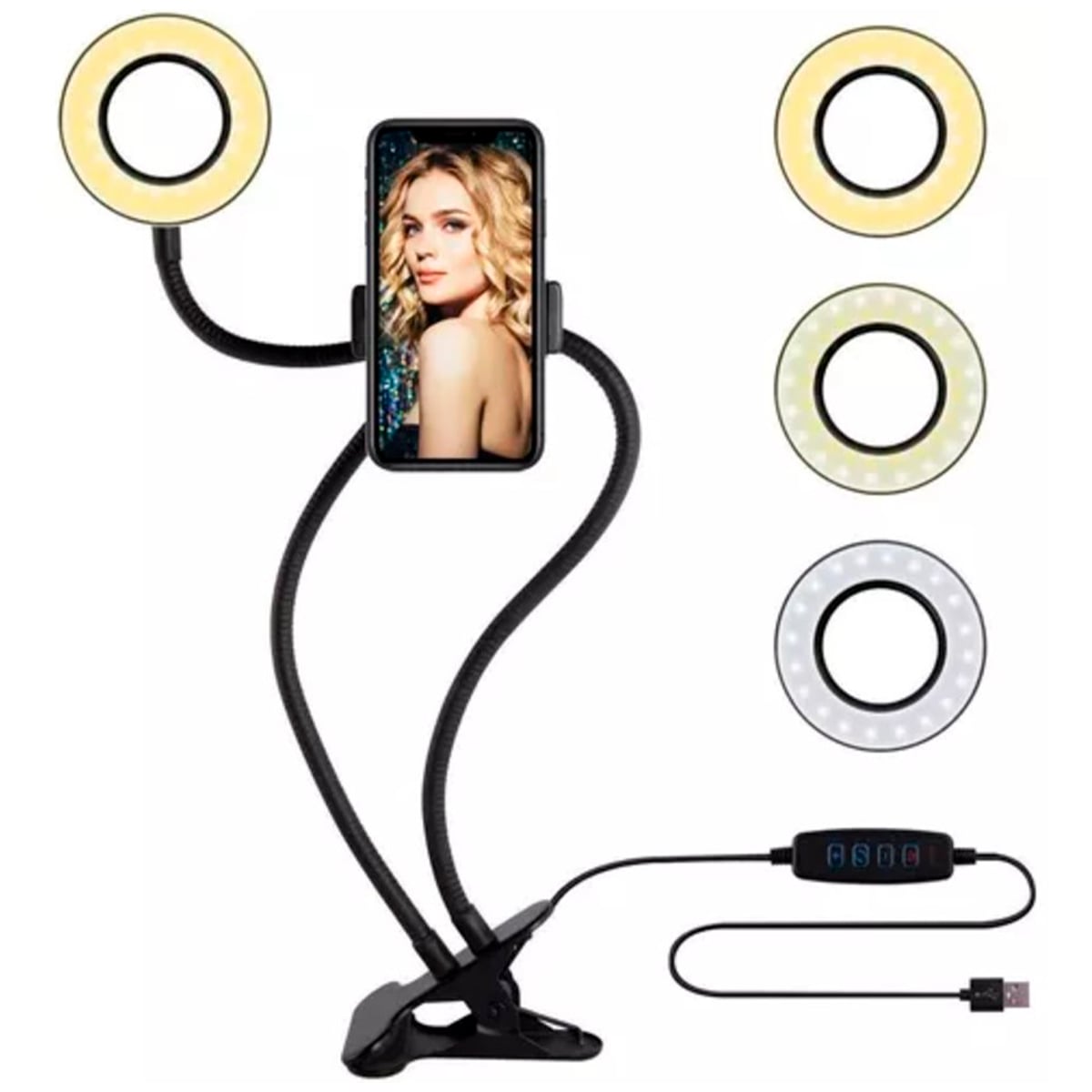 ARO DE LUZ LED PARA MESA CON SOPORTE PARA CELULAR - 3