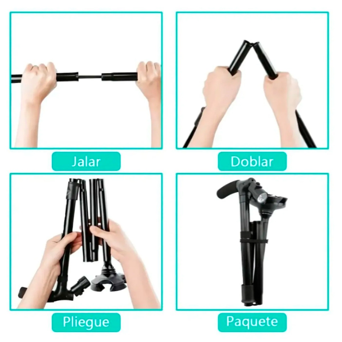 BASTÓN PLEGABLE AJUSTABLE CON 5 NIVELES DE ALTURA Y LINTERNA - 3