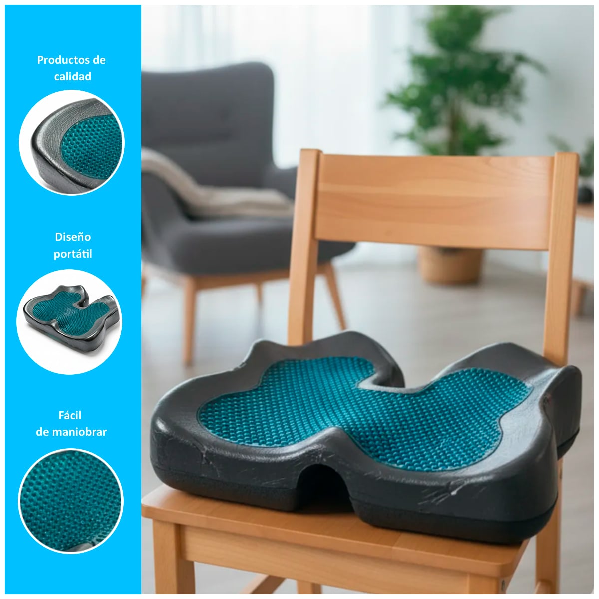 COJÍN DE ASIENTO CARBONO ACTIVADO VISCOELÁSTICO CON GEL FRIO Y MALLA - 2