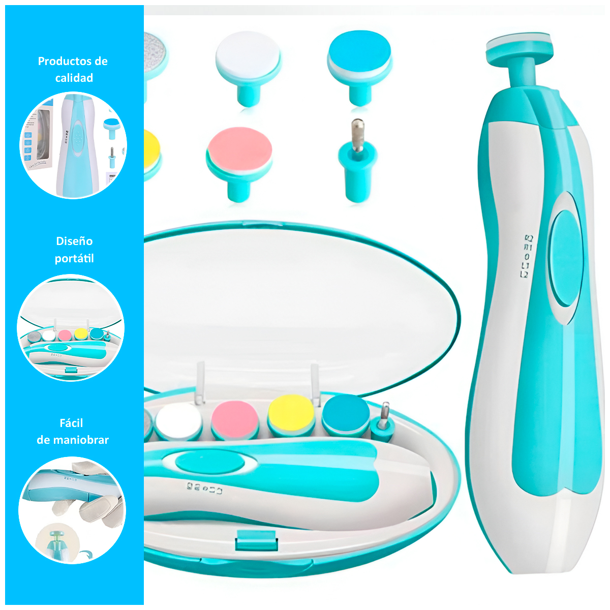 CORTA UÑAS PULIDOR ELECTRICO BEBE MANICURE PEDICURE VERDE - 2