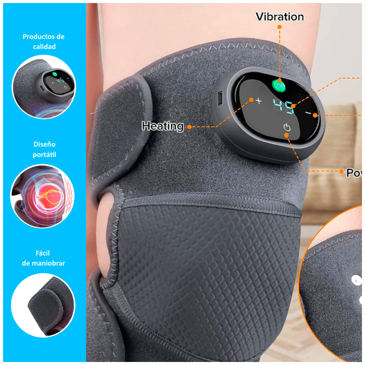 MASAJEADOR DE RODILLA CON CALEFACCIÓN Y VIBRACIÓN 3 EN 1 - 2