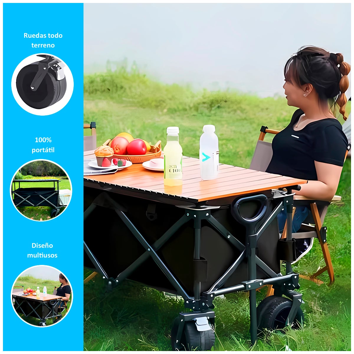 CARRITO PLEGABLE PARA COMPRAS Y CAMPING 76 X 49 (63-86) CM - 2