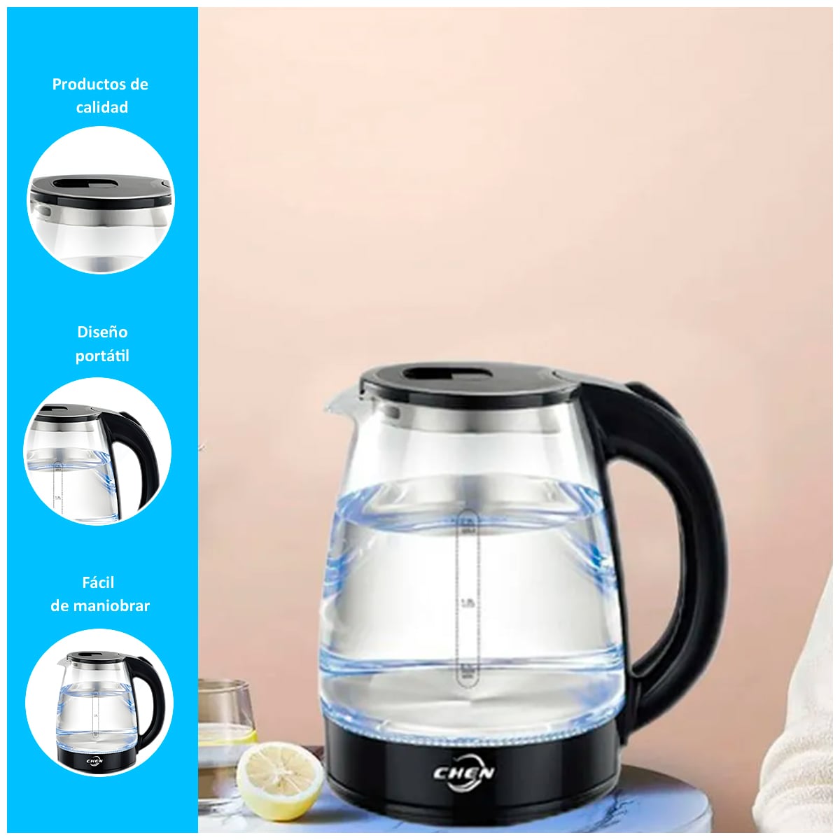 HERVIDOR ELÉCTRICO DE VIDRIO ELEGANTE 2.0 LITROS LUZ LED - 2