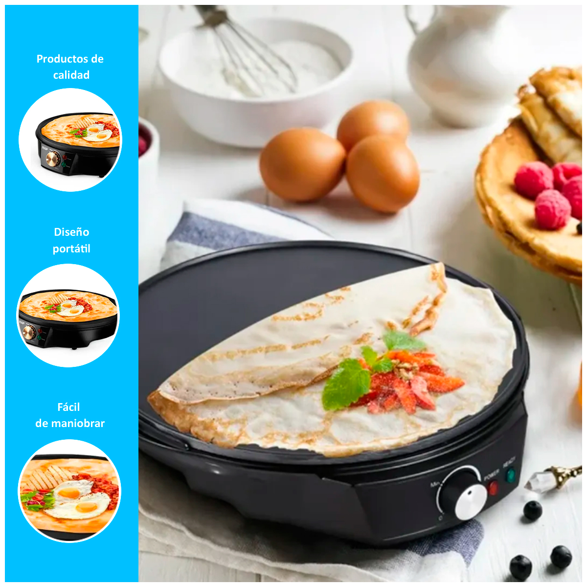 CREPERA DE 11 PULGADAS 1200W PLANCHA PARA PANQUEQUES ANTIADHERENTE - 2