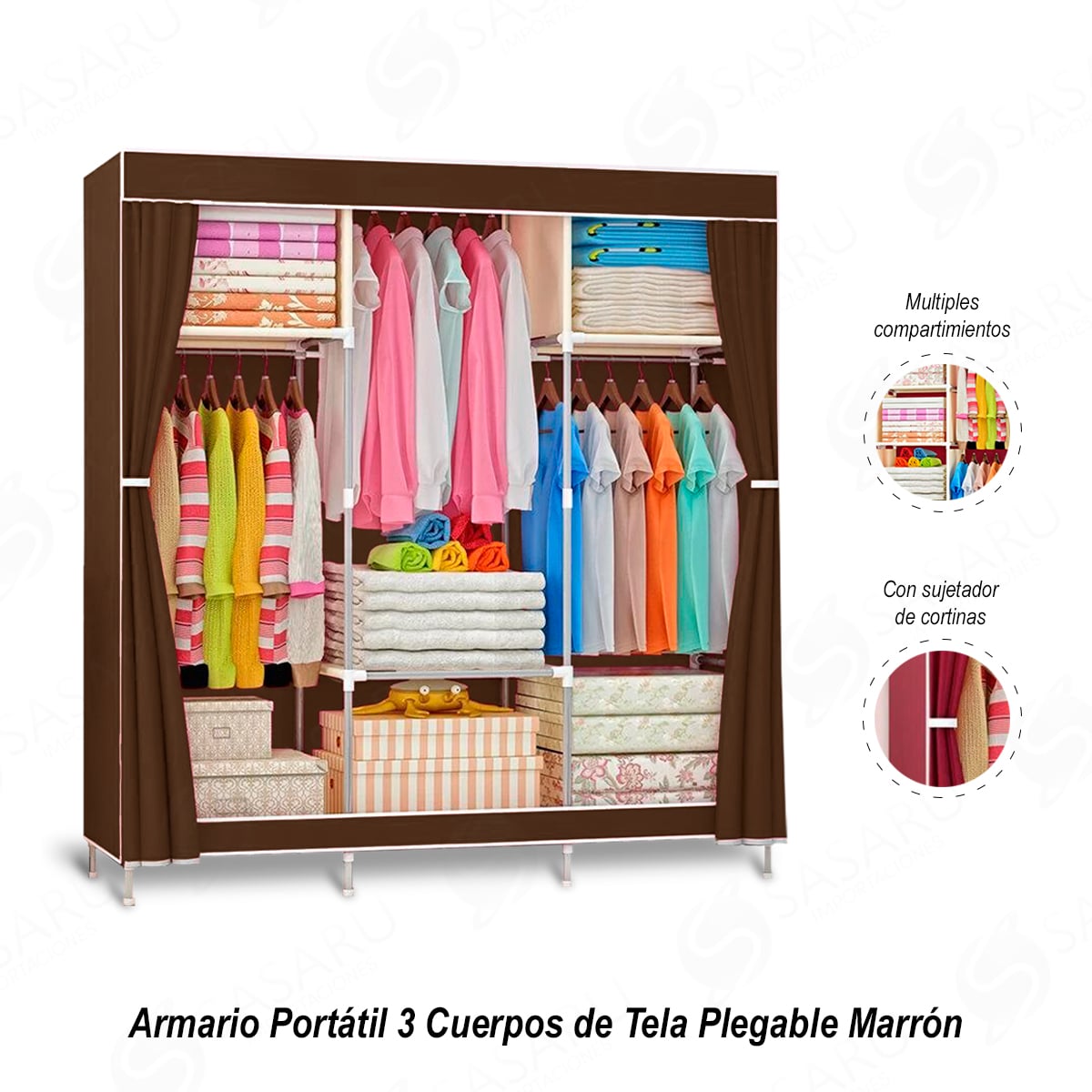 ARMARIO PORTÁTIL 3 CUERPOS DE TELA PLEGABLE - 1