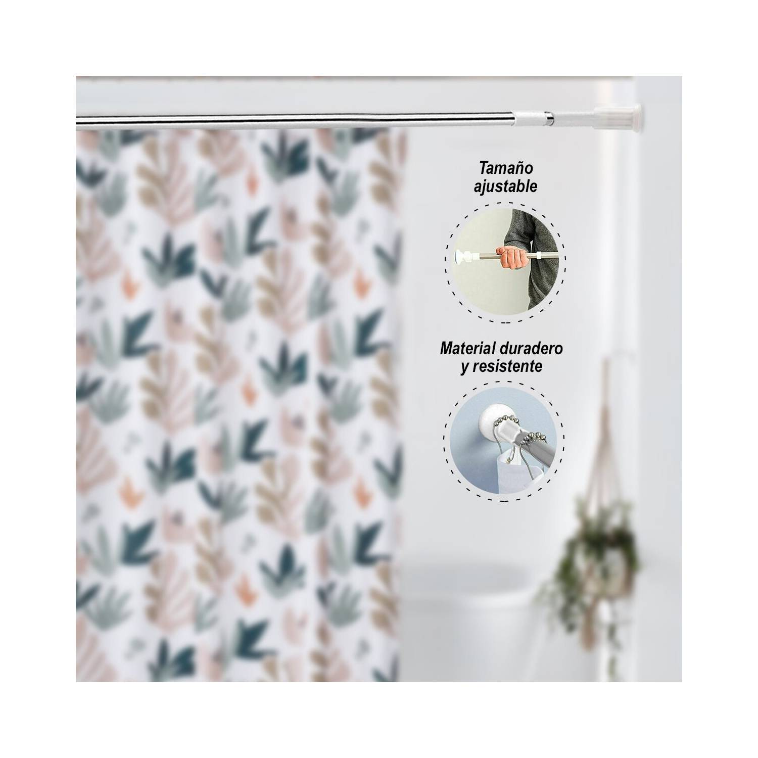 BARRA EXTENSIBLE 200CM PARA CORTINA DE BAÑO - 2