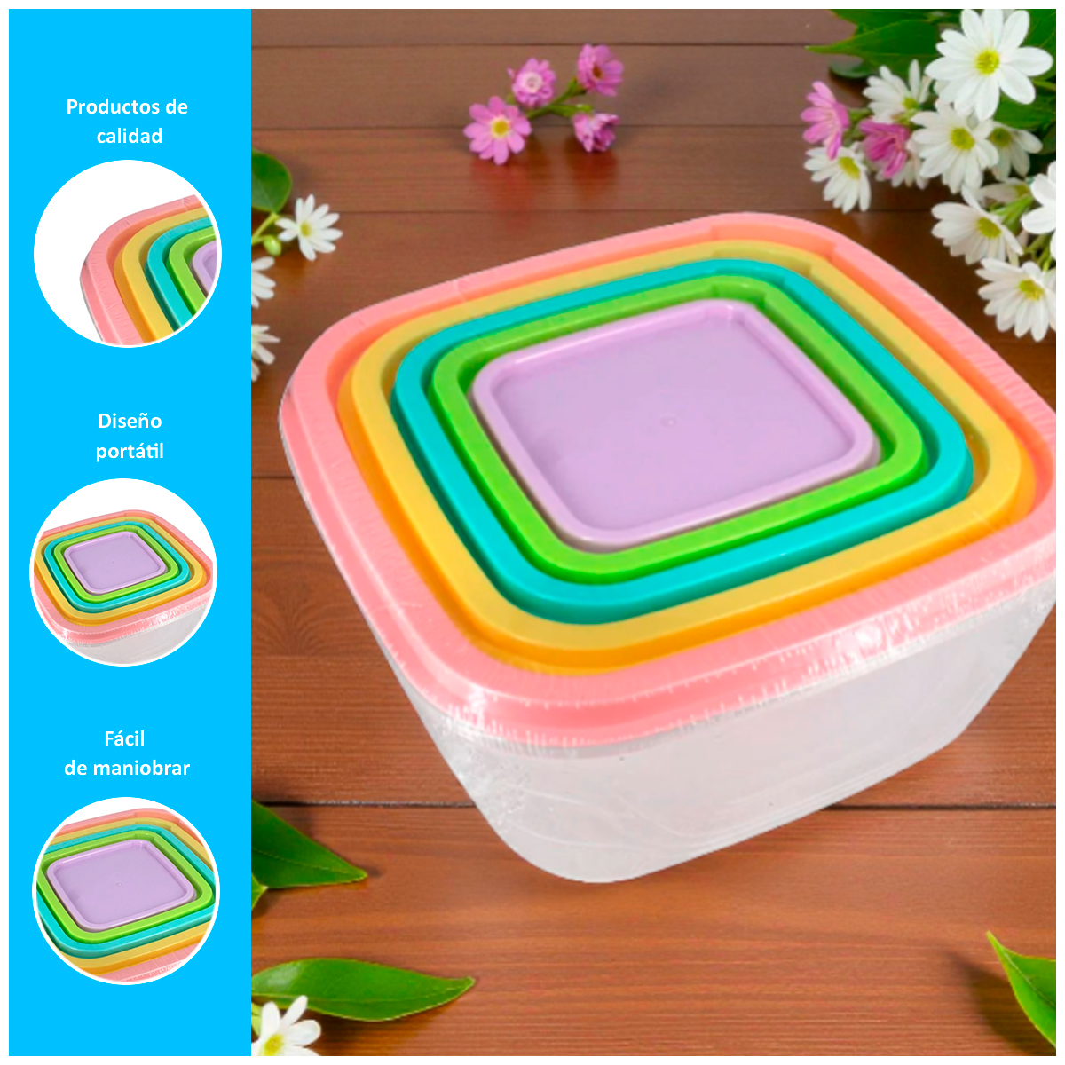 TÁPER RECIPIENTE DE PLÁSTICO SET X5 - 2