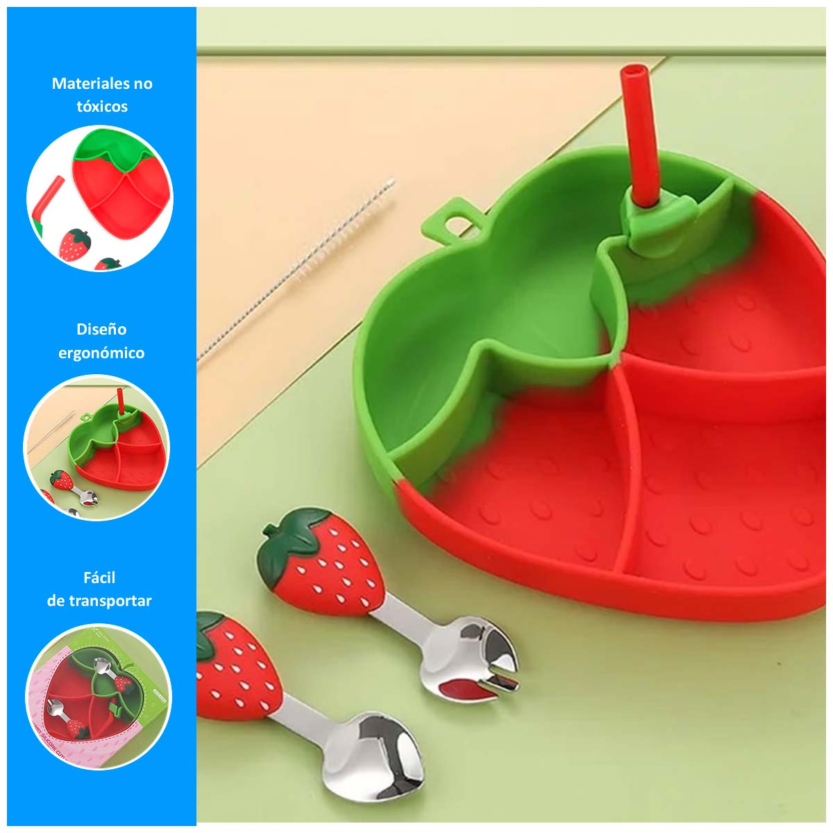SET PLATO Y CUBIERTOS PARA BEBE ESTILO FRESA - 2