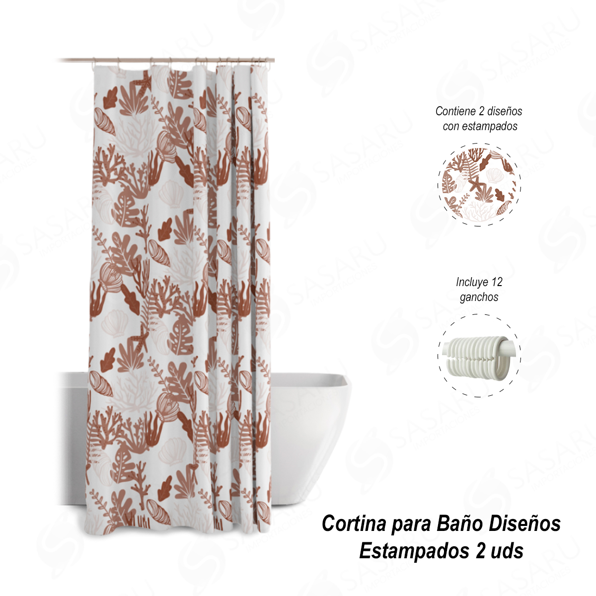 CORTINA PARA BAÑO DISEÑOS ESTAMPADOS 2 UDS - 1