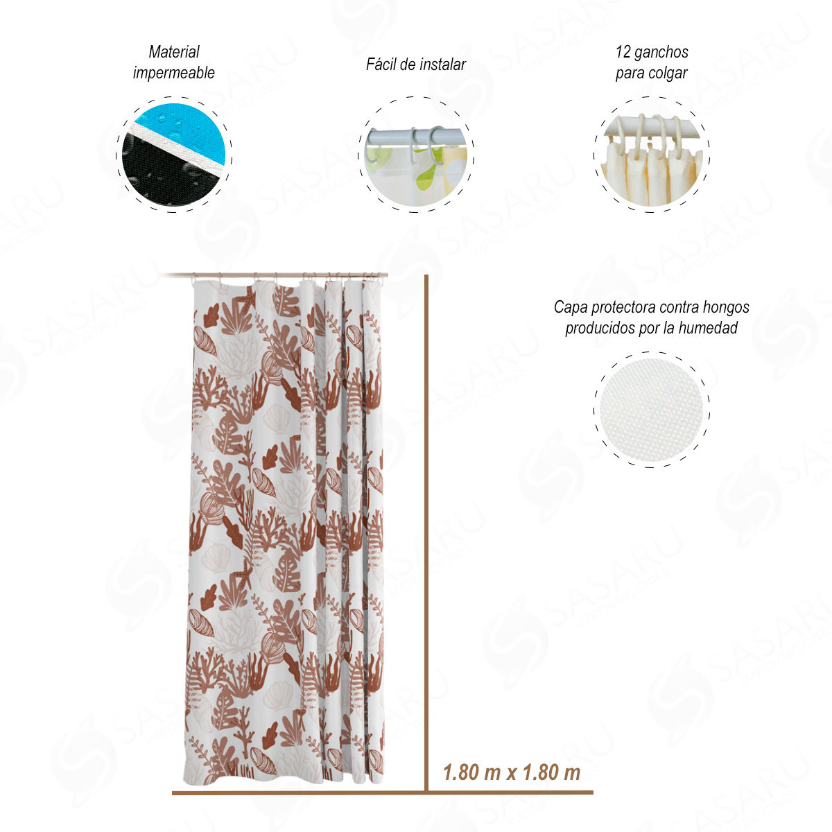 CORTINA PARA BAÑO DISEÑOS ESTAMPADOS 2 UDS - 2