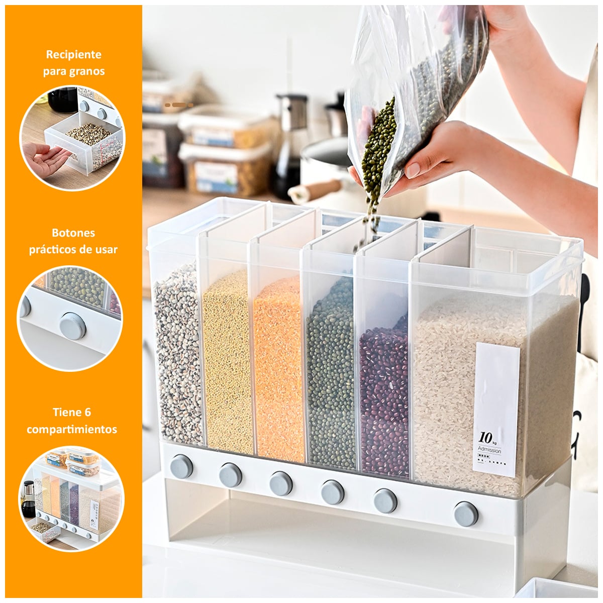 DISPENSADOR 6 ESPACIOS DE GRANOS Y CEREALES - 2