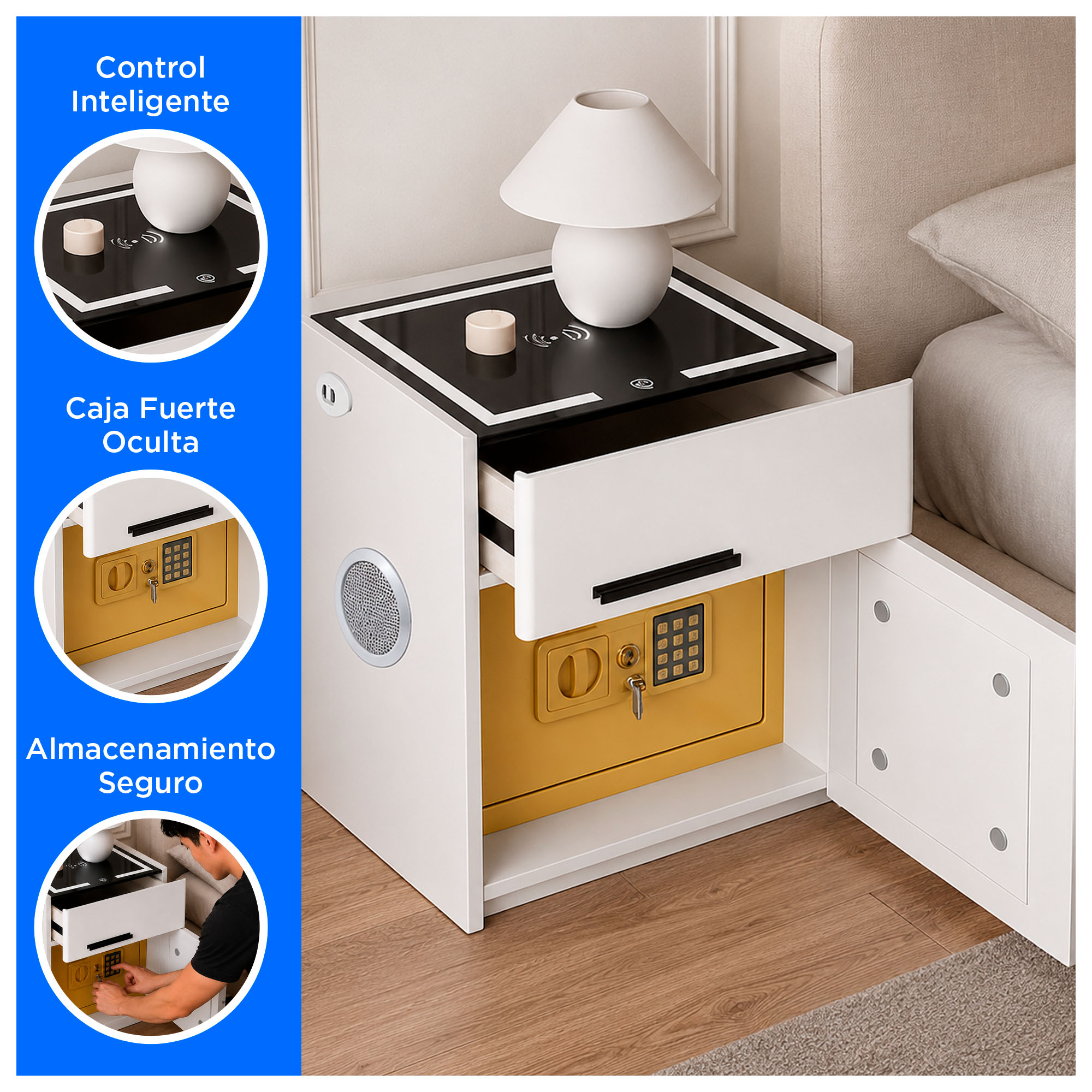 MESA DE NOCHE SMART CON CAJA DIGITAL Y PARLANTE BLUETOOTH - 2