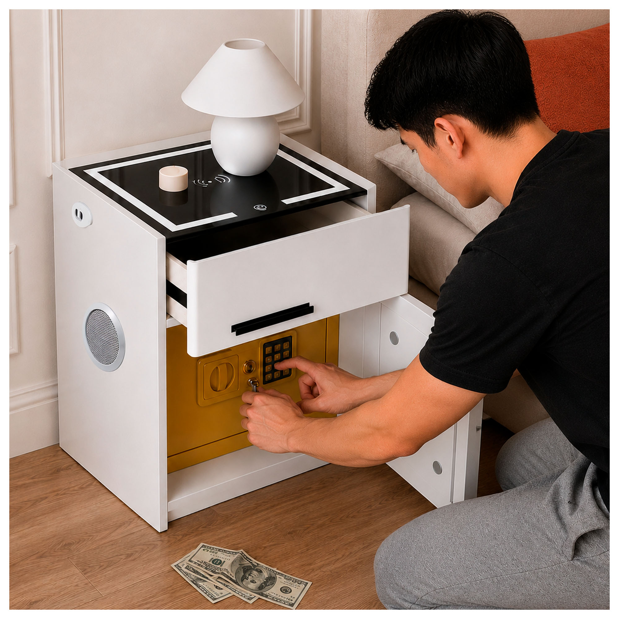 MESA DE NOCHE SMART CON CAJA DIGITAL Y PARLANTE BLUETOOTH - 3