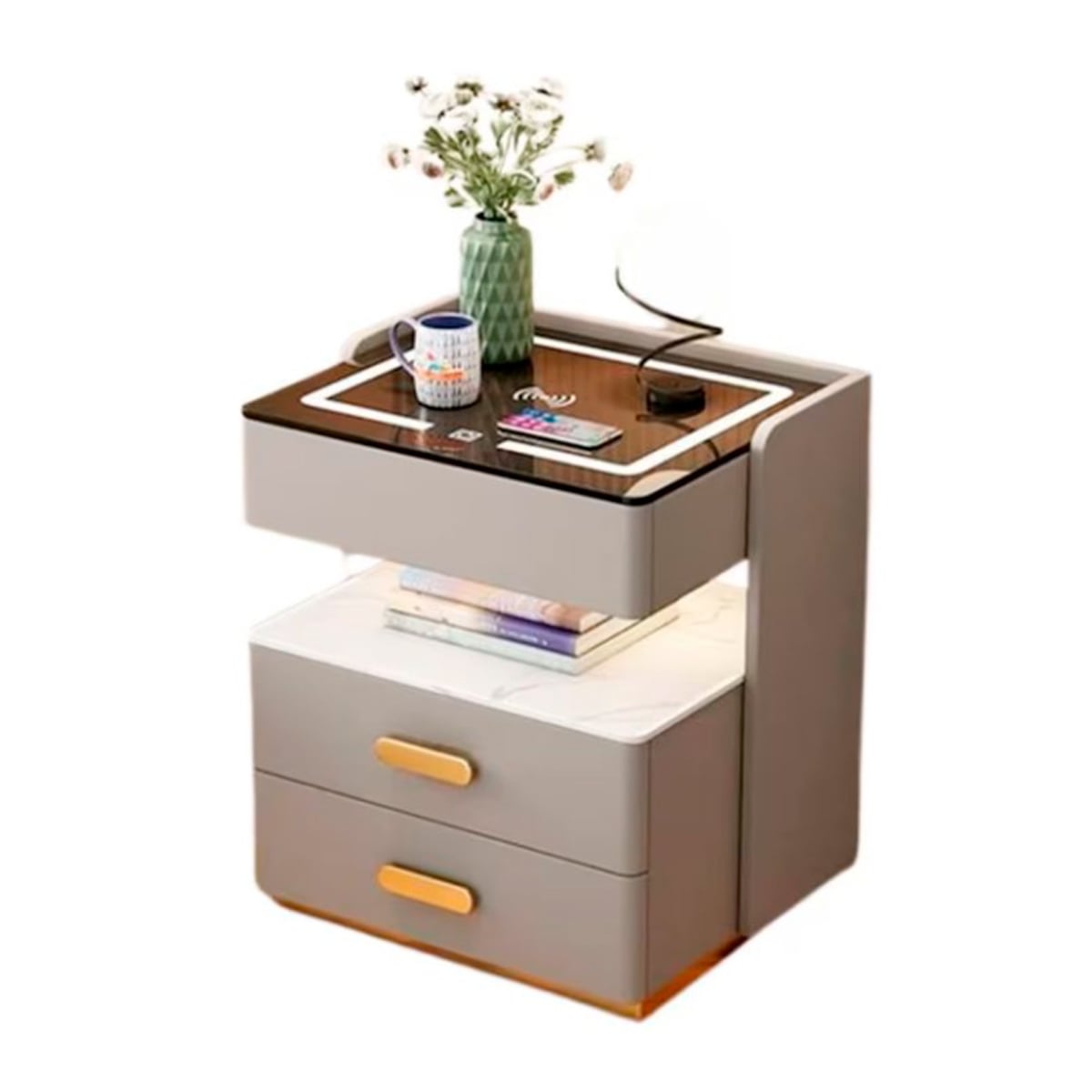 MESA DE NOCHE SMART MODERNA DE 2 CAJONES CON CARGA INALÁMBRICA - 1
