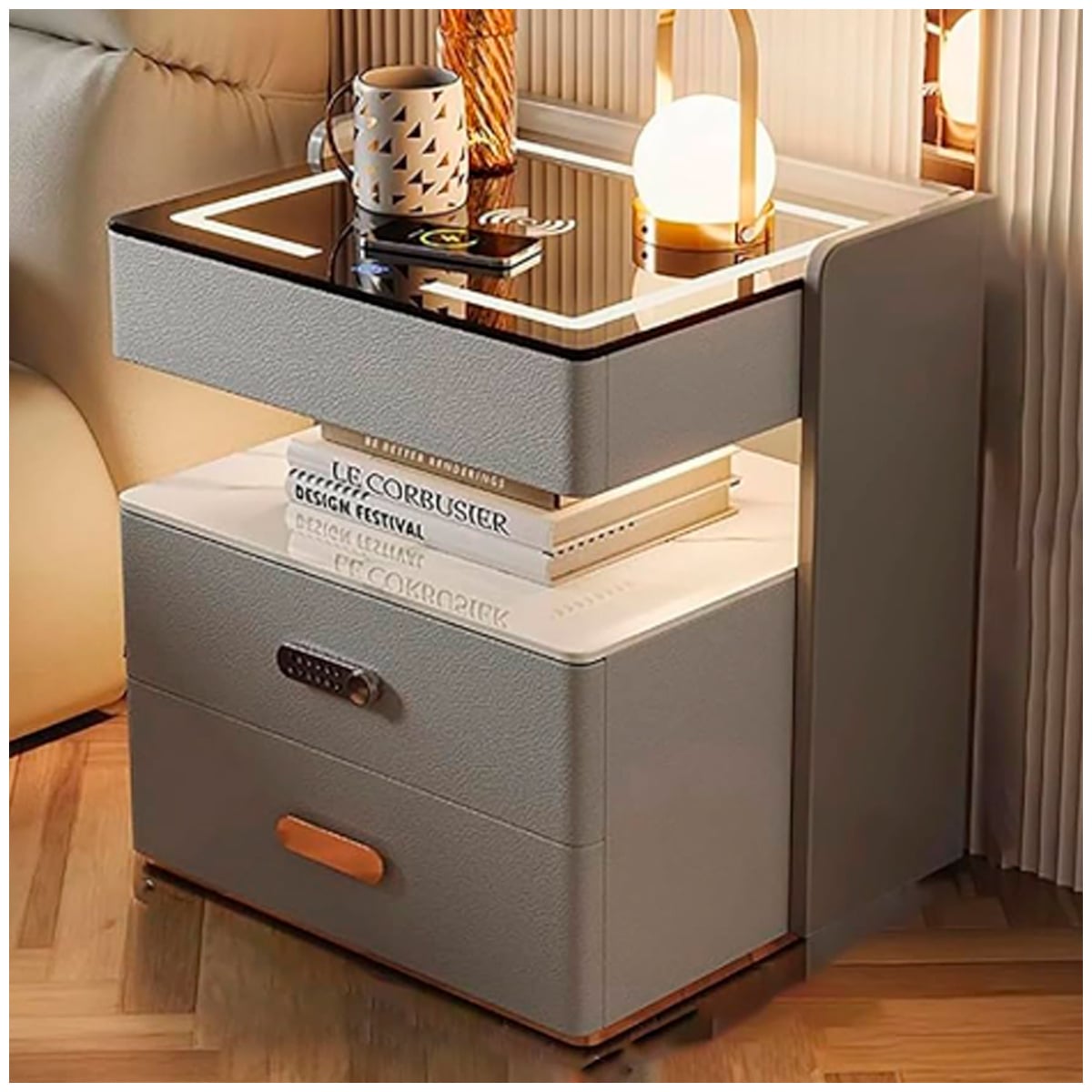 MESA DE NOCHE SMART MODERNA DE 2 CAJONES CON CARGA INALÁMBRICA - 3