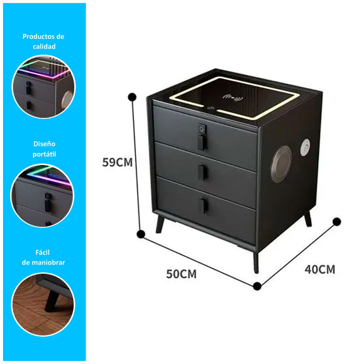 MESA DE NOCHE SMART DE 3 CAJONES - 2