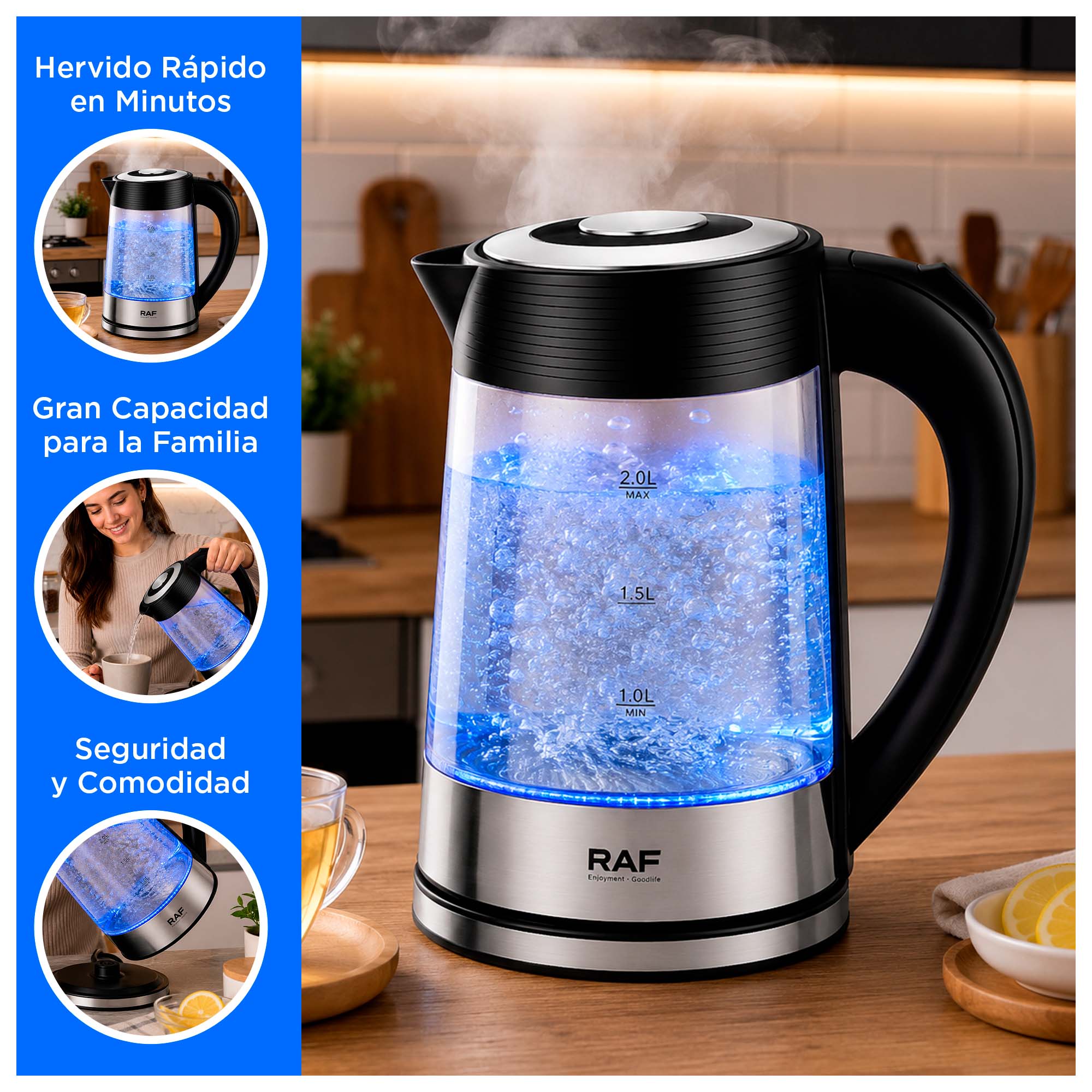 HERVIDOR ELÉCTRICO DE VIDRIO 2L CON LUZ LED Y APAGADO AUTOMÁTICO - 2