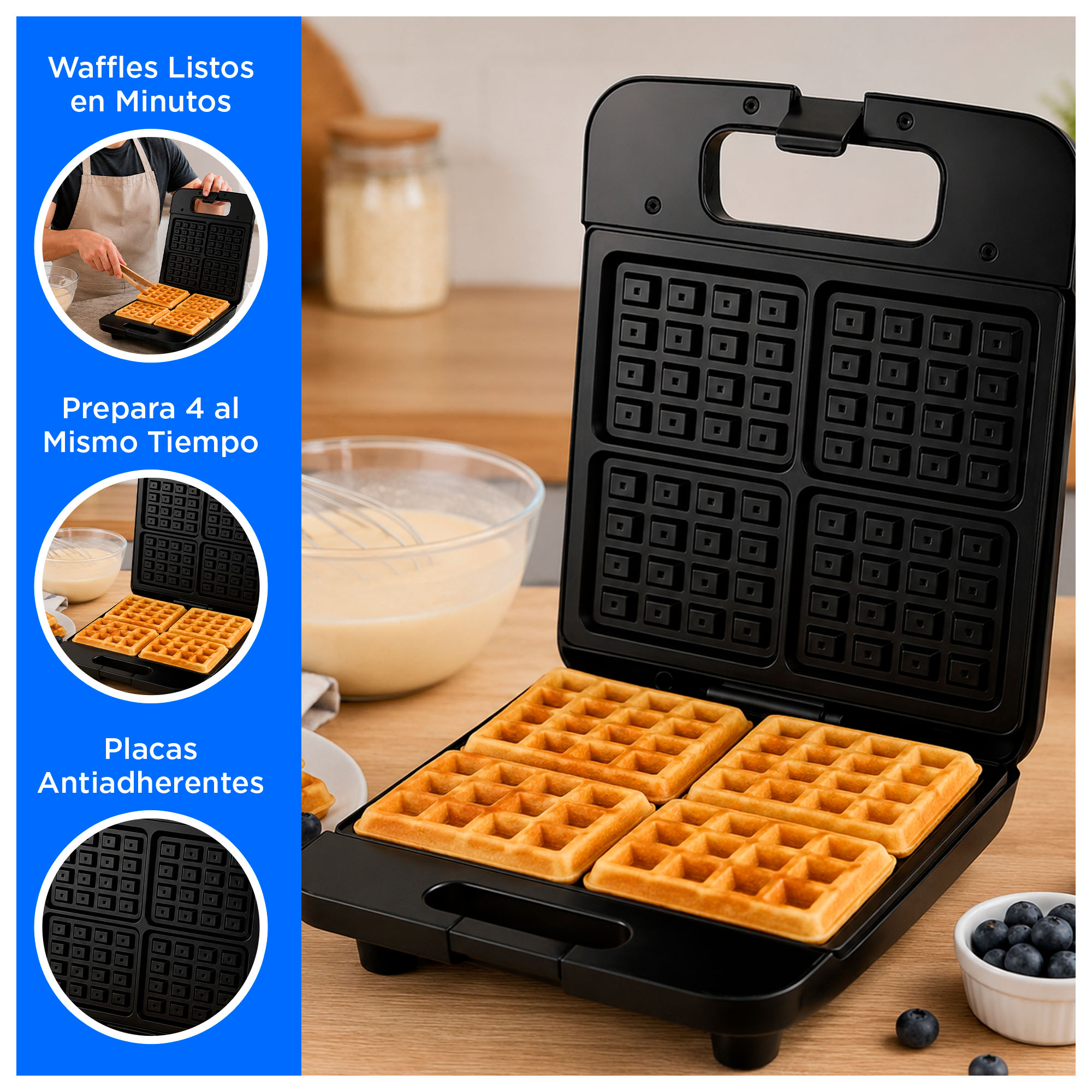 WAFLERA ELÉCTRICA ANTIADHERENTE DE 1400W PARA 4 WAFFLES - 2