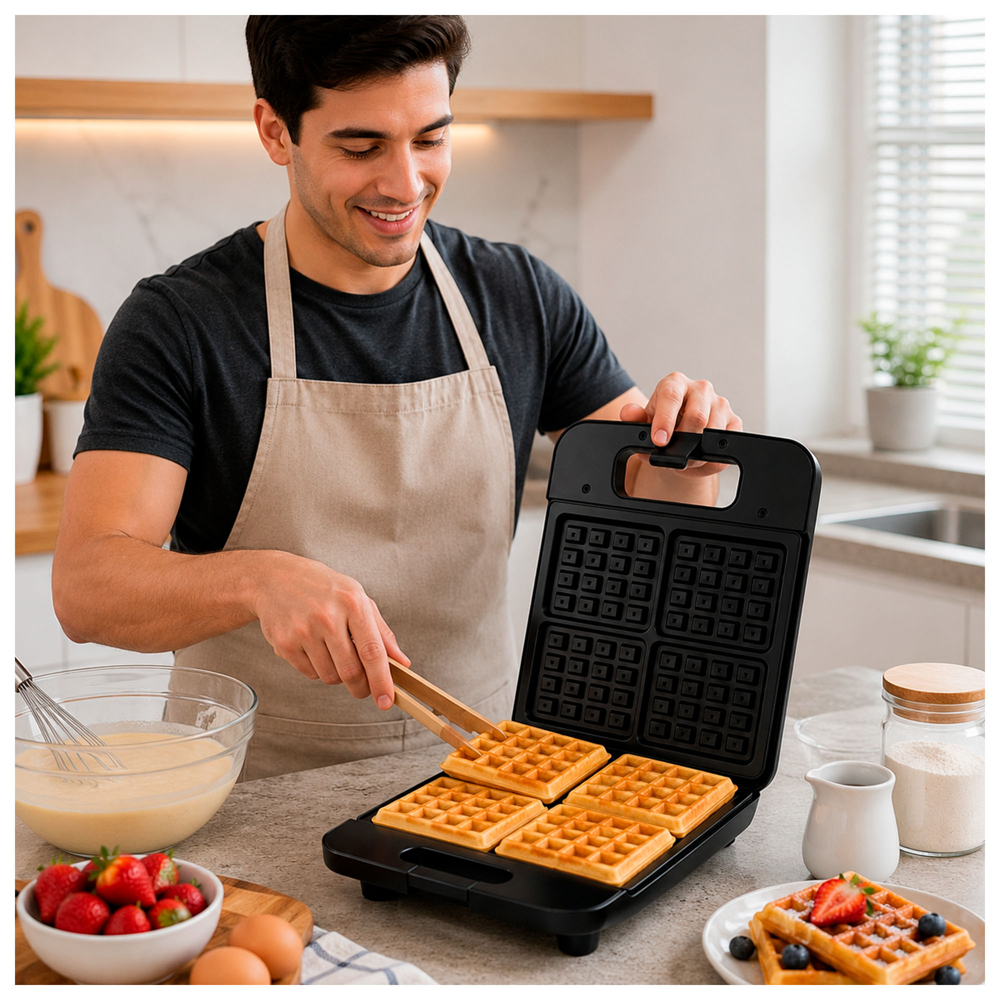 WAFLERA ELÉCTRICA ANTIADHERENTE DE 1400W PARA 4 WAFFLES - 3