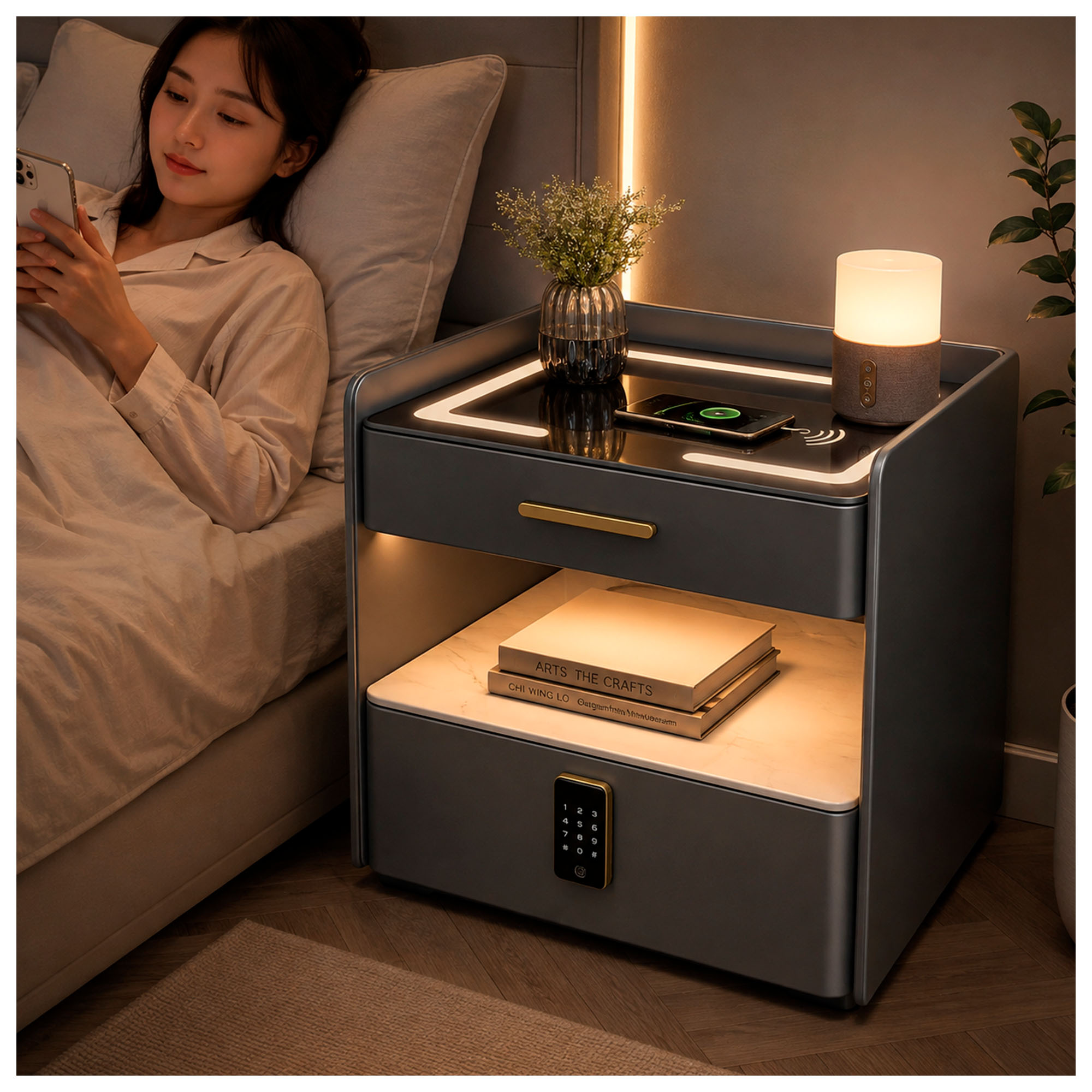 MESA DE NOCHE INTELIGENTE LED CON CERRADURA DIGITAL - 3