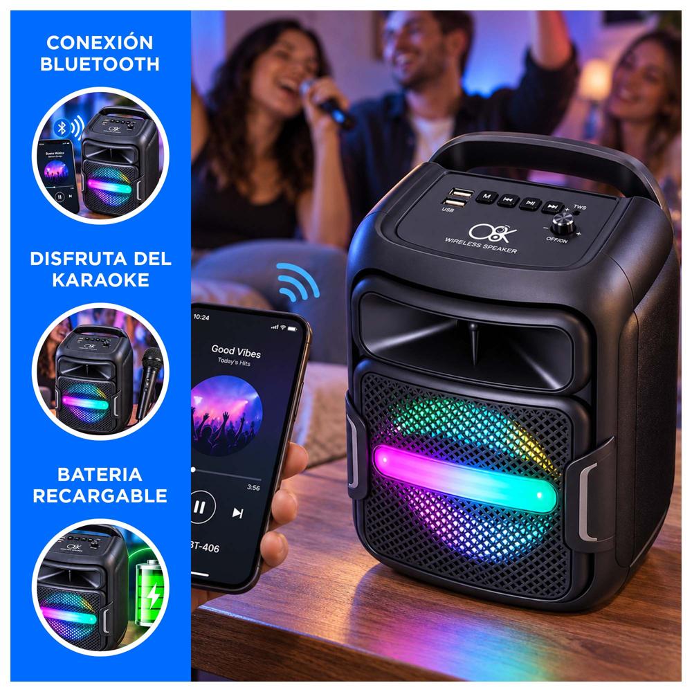 PARLANTE PORTÁTIL BLUETOOTH 4 PULG CON LUCES LED Y FUNCIÓN TWS - 2