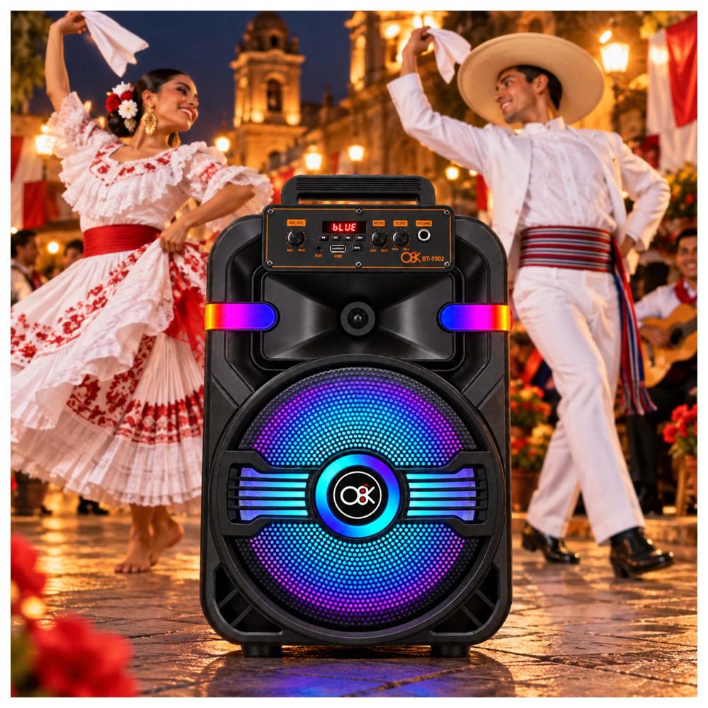 PARLANTE PORTÁTIL KARAOKE BLUETOOTH DE 10 PULG CON MICRÓFONO, LUCES LED Y CONTROL REMOTO - 3