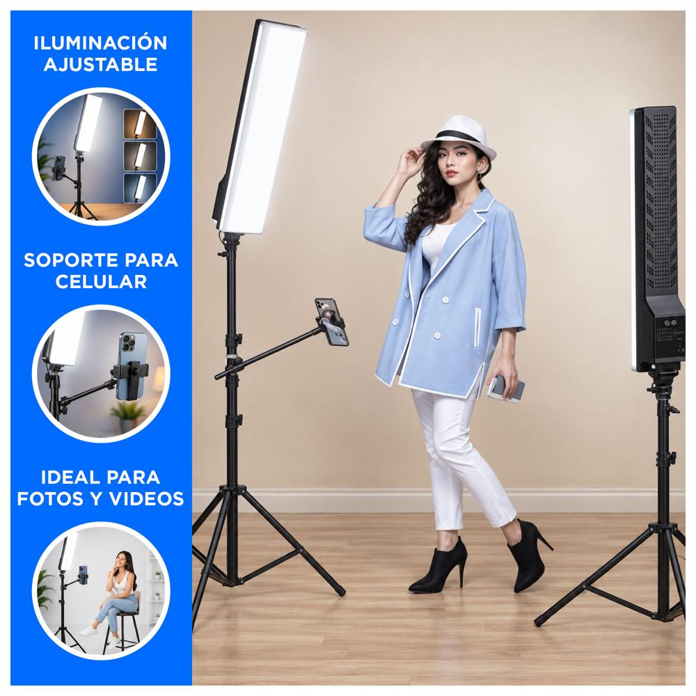 KIT DE ILUMINACIÓN LED PROFESIONAL CON TRÍPODE Y SOPORTE PARA CELULAR - 2
