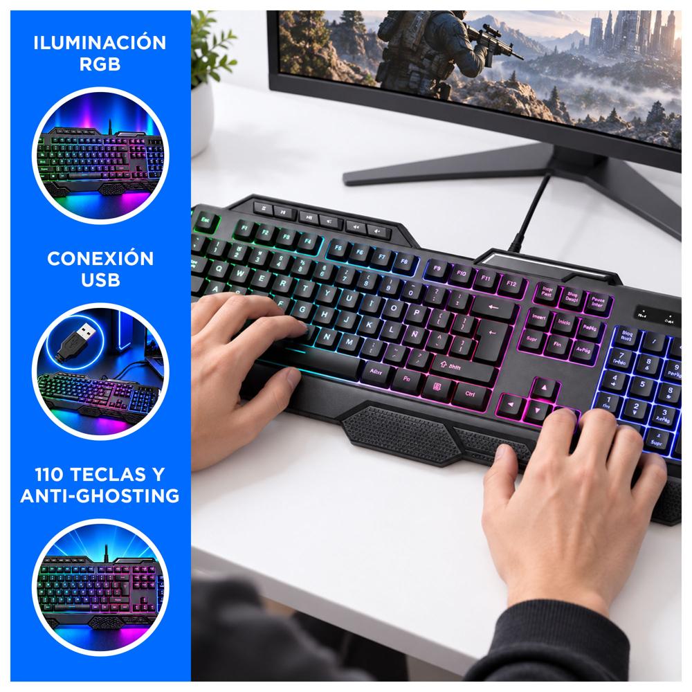 TECLADO GAMER RGB FULL SIZE USB CON ANTI-GHOSTING - 2
