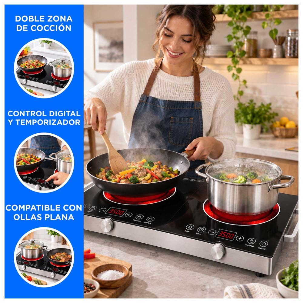 COCINA ELÉCTRICA INFRARROJA DOBLE HORNILLA 7000W CON CONTROL DIGITAL - 2