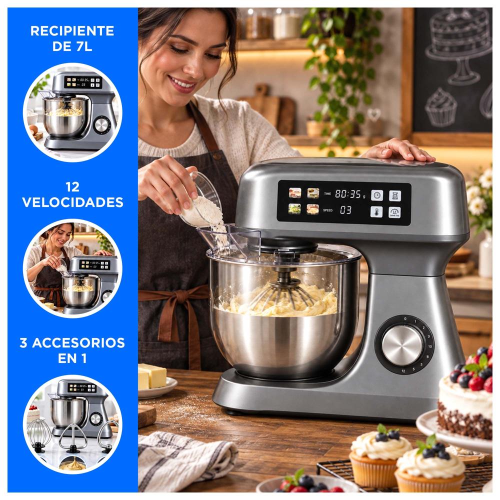 BATIDORA PLANETARIA DIGITAL DE PEDESTAL 7L 2000W 12 VELOCIDADES 3 EN 1 - 2