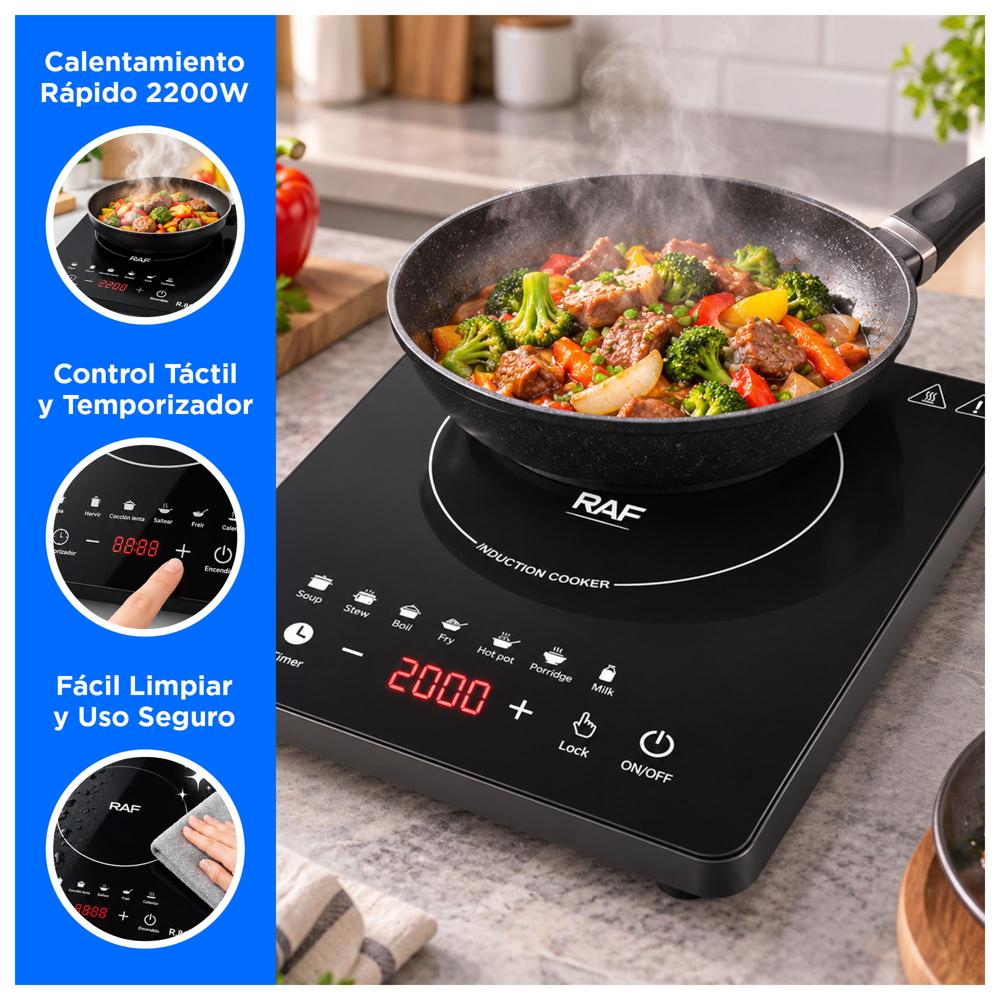 COCINA DE INDUCCIÓN PORTÁTIL DIGITAL 2200W CON PANEL TÁCTIL - 2