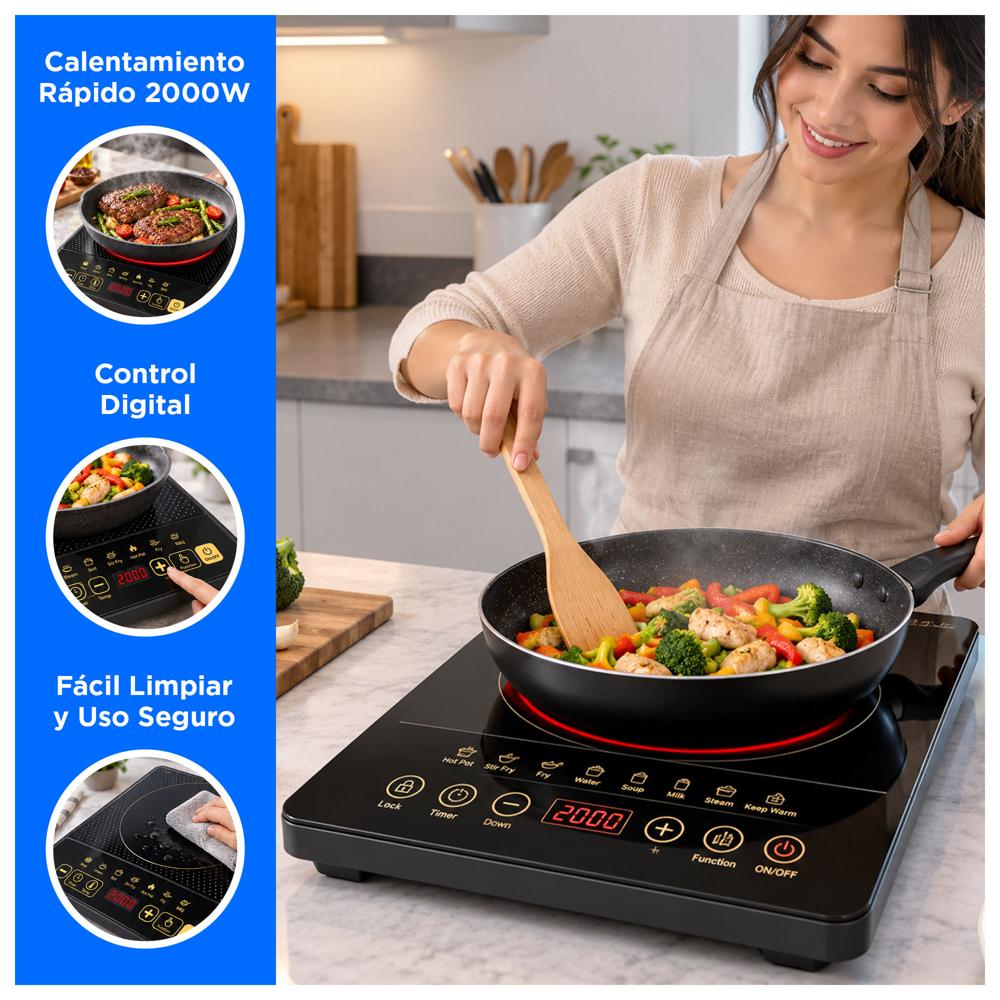 COCINA ELÉCTRICA PORTÁTIL 1 HORNILLA 2000W CON PANTALLA LED - 2