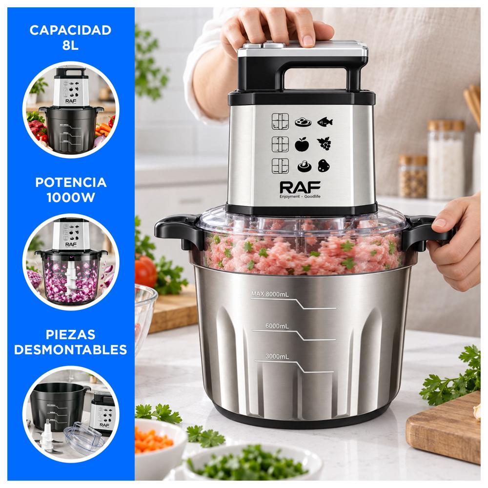 PROCESADOR DE ALIMENTOS ELÉCTRICO 8L 1000W CON CUCHILLAS DE ACERO - 2