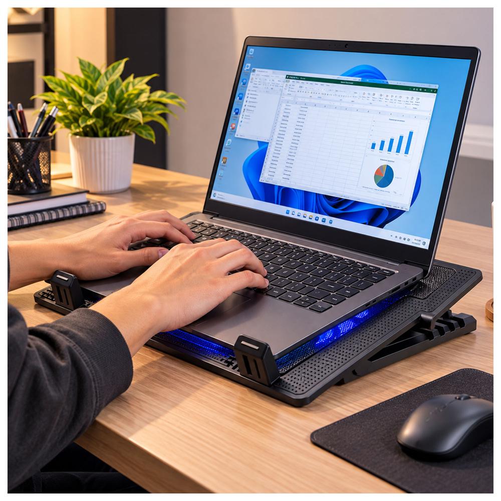 COOLER PARA LAPTOP HASTA 17 PULGADAS CON VENTILADOR LED Y SOPORTE AJUSTABLE - 3