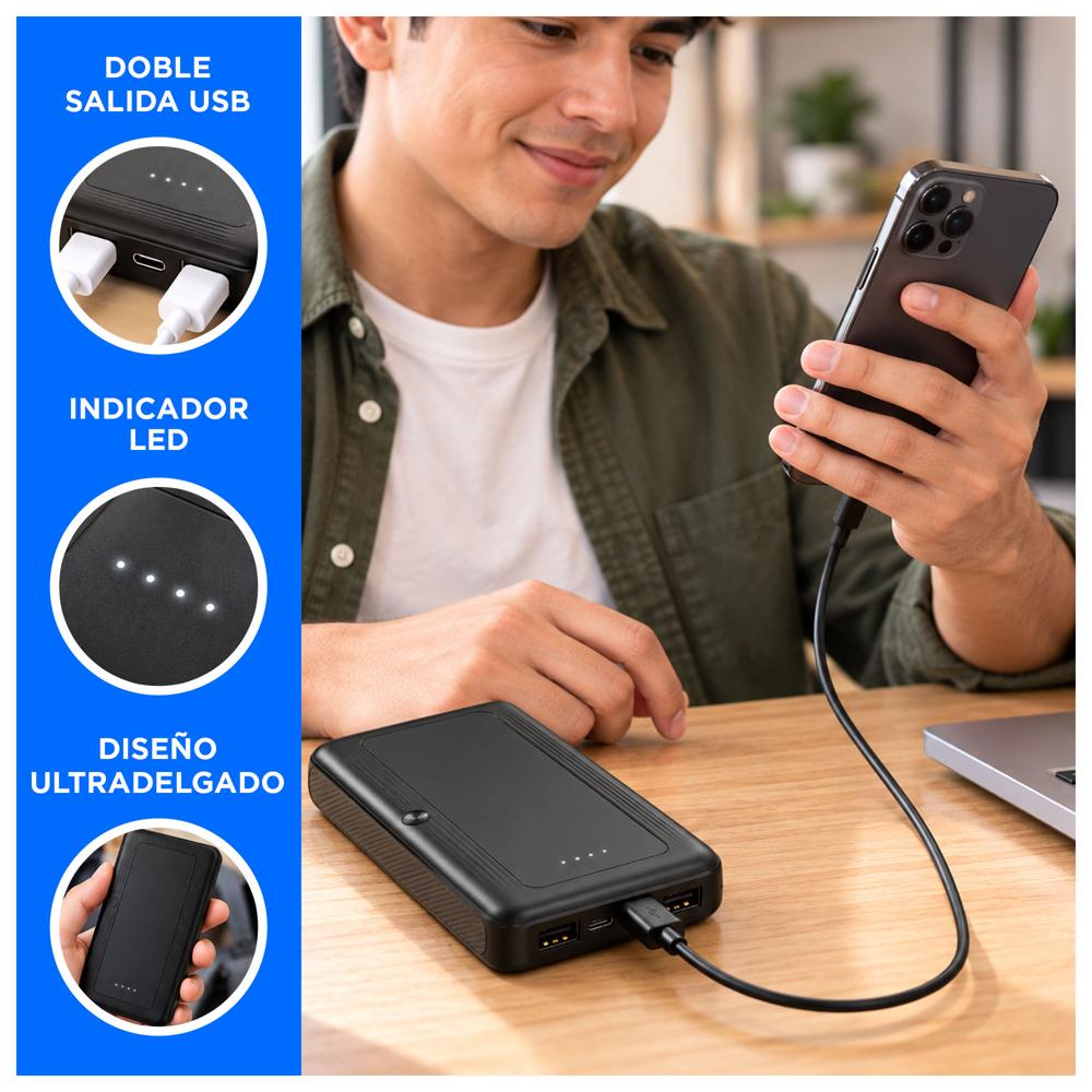BATERÍA EXTERNA POWER BANK 10000MAH 10W CON DOBLE PUERTO USB E INDICADOR LED - 2