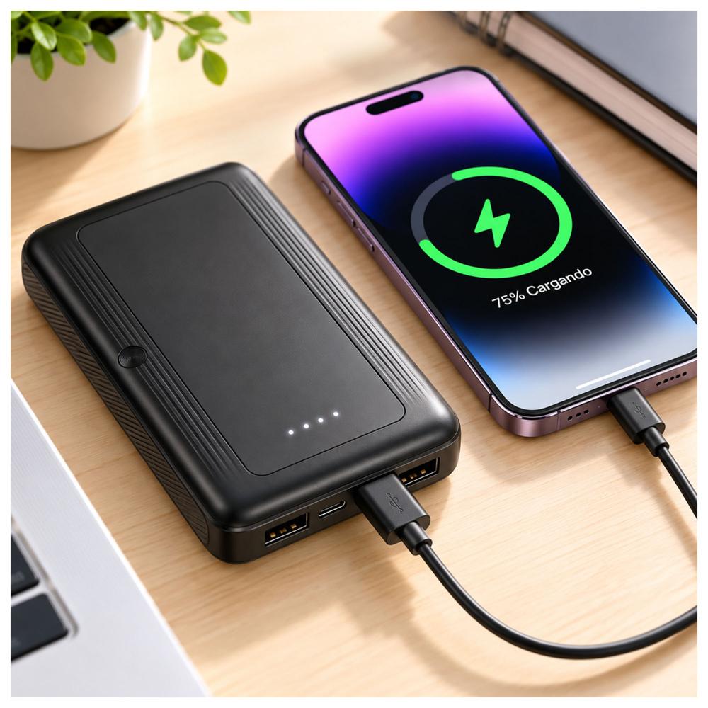 BATERÍA EXTERNA POWER BANK 10000MAH 10W CON DOBLE PUERTO USB E INDICADOR LED - 3