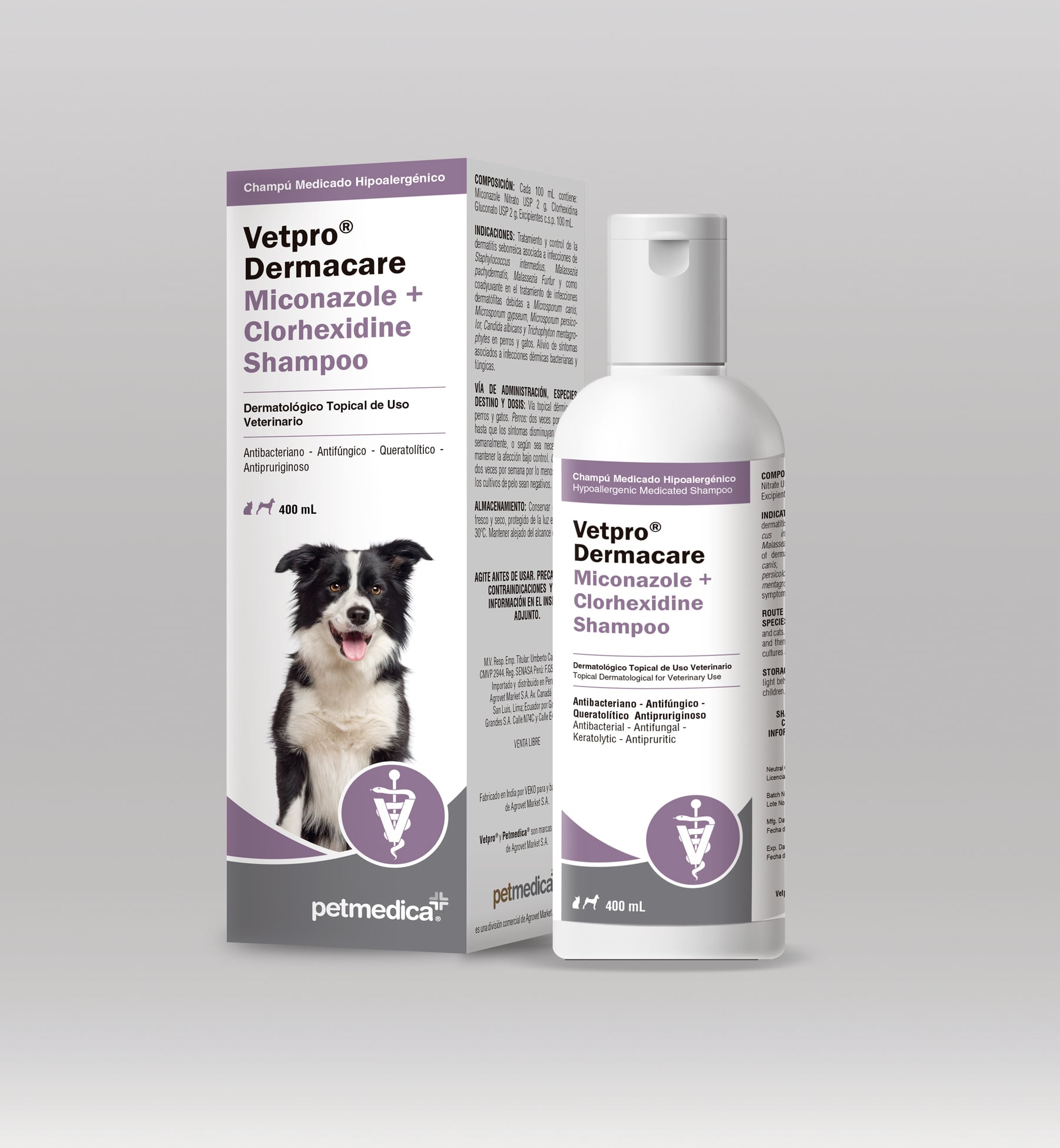 SHAMPOO PARA PERROS Y GATOS VETPRO DERMACARE MICONAZOLE + CLORHEXIDINE X 400ML - 1