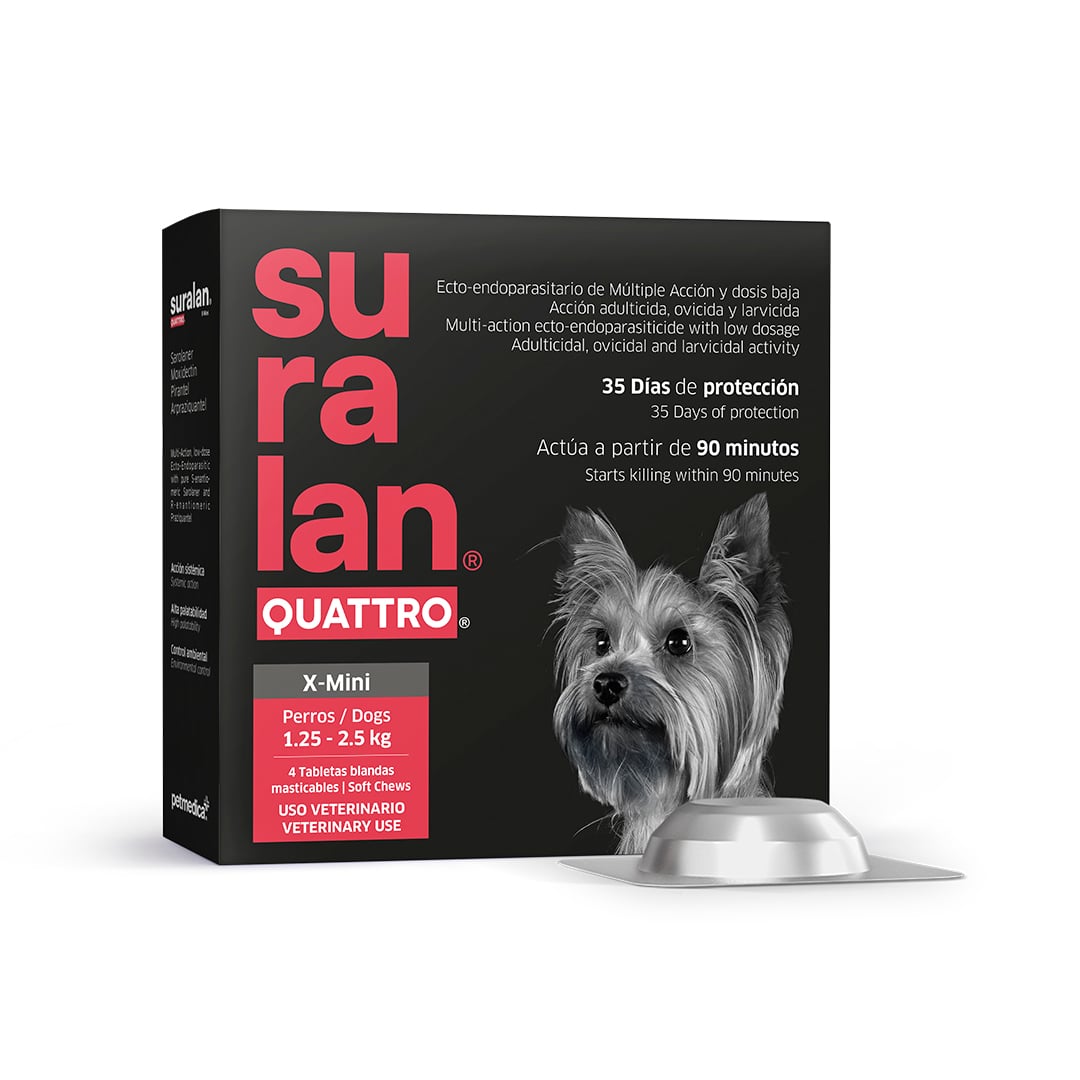 ANTIPULGAS Y ANTIPARASITARIO PARA PERROS SURALAN QUATTRO X-MINI (1.5-2.5KG) X 4 TAB - 1