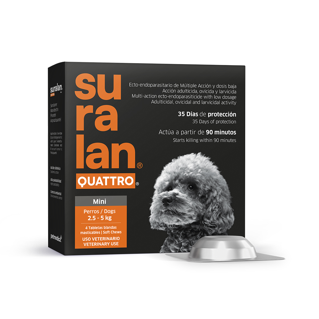 ANTIPULGAS Y ANTIPARASITARIO PARA PERROS SURALAN QUATTRO MINI (2.5-5KG) X 4 TAB - 1